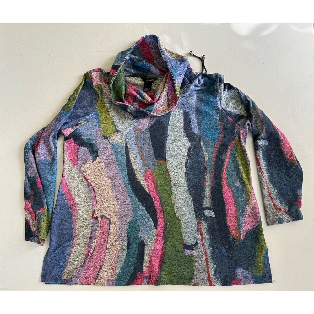 Ali Miles Cowl Funnel Neck Tunic Top Sweater Multicolor Abstract - Size XL - Picture 2 of 11
